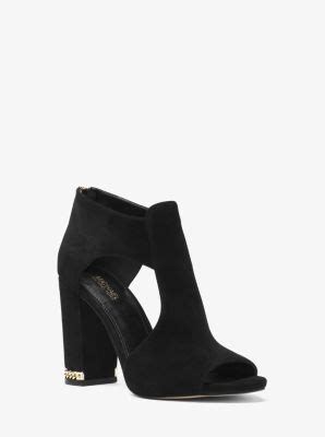 sabrina suede open-toe bootie michael kors|Michael Kors Sabrina Open Toe shoe Suede Black Heel Bootie.